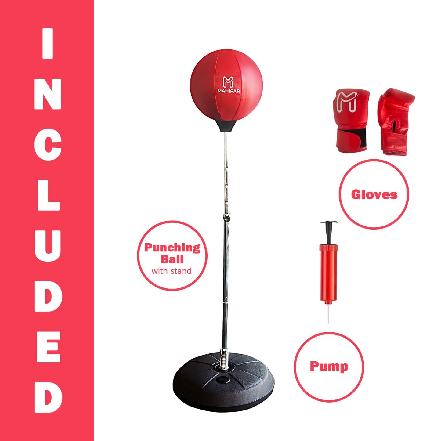 MAHIPAR Punching Bag with Stand for Adults & Teens - Heavy Punching Bag, Boxing Bag & Boxing Equipment Set with Reflex Bag, Speed Bag & Gloves - Adjustable Height for MMA, Kickboxing & Cardio Training