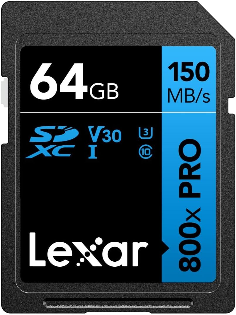 Lexar 800x 64GB, 3.0 150MB/s V30, U3, C10 (LSD0800P064G-BNNAA) High-Performance PRO SD Card SDXC UHS-I Card, SD Card up