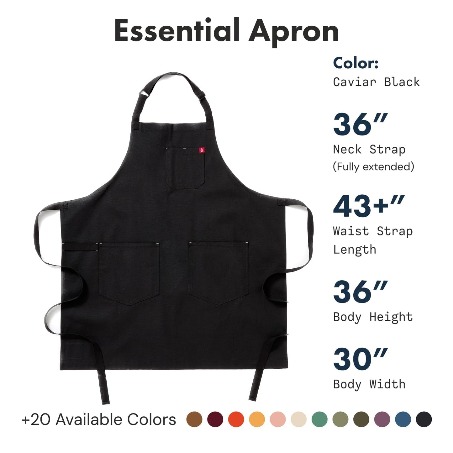 hedley & bennett Essential Apron - Adjustable Bib Chef Apron with 3 Pockets & Towel Loop - 8oz Cotton Canvas - Caviar