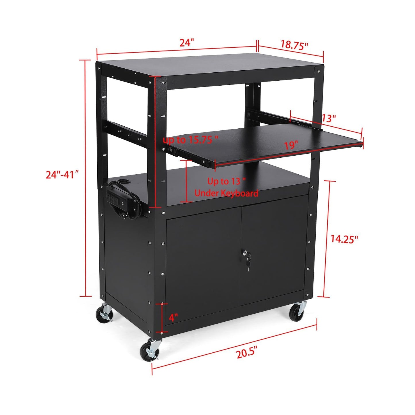 GAOMON Rolling AV Cart with Locking Cabinet, Laptop Stand, and Drop Leaves, Height Adjustable Mobile Utility Cart Workstation with Extra Storage Space, Power Strip