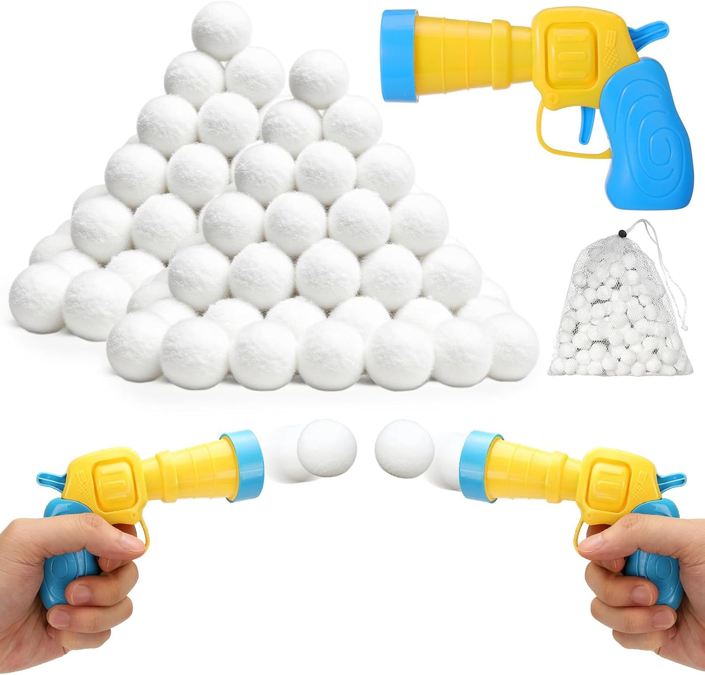 Vodolo Fake Snow Balls - 100 PCS Indoor Snowball Fight Set with Launcher & Snow Bag | Winter Fun