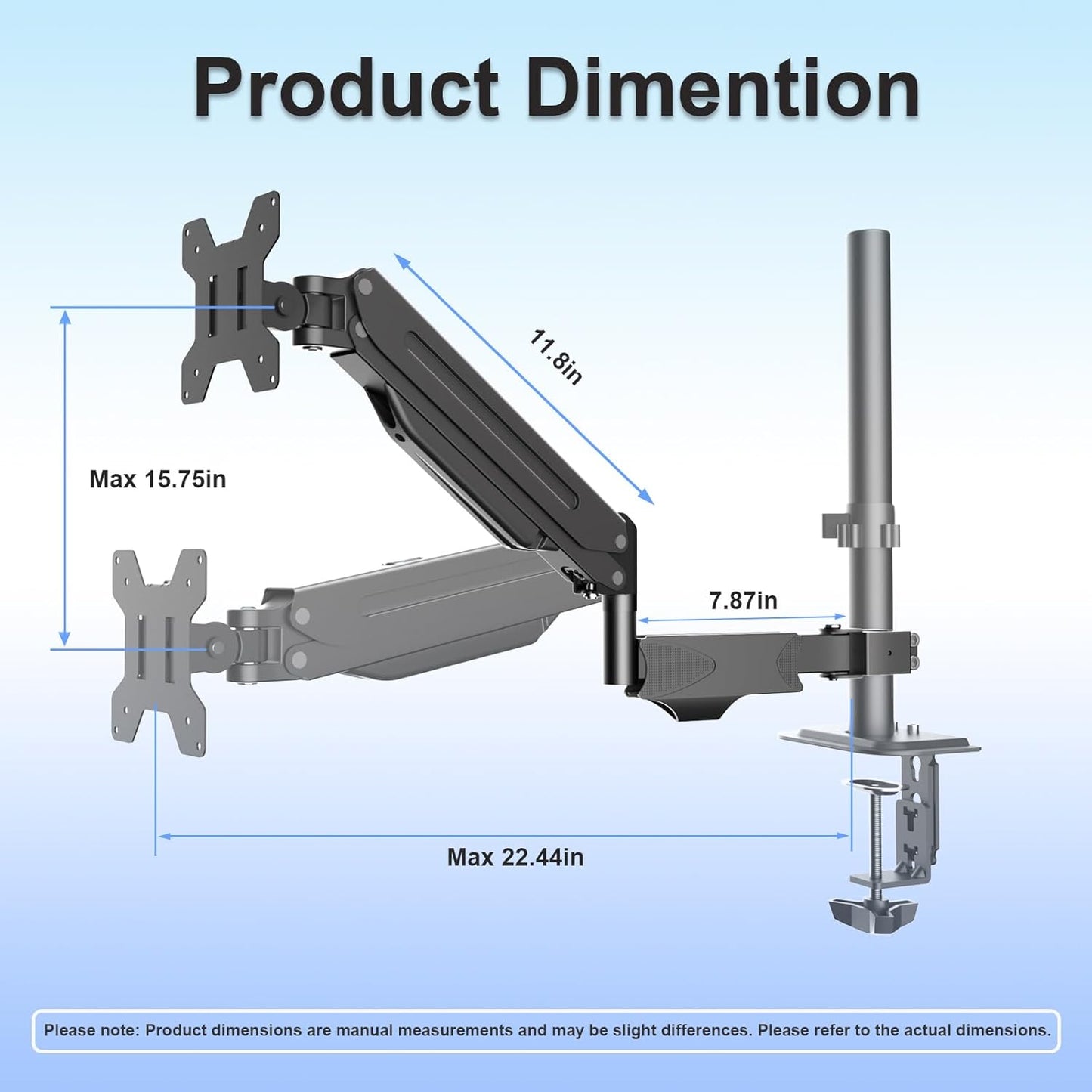 17 32 inch 22lbs, 75x75mm 100x100mm,Pneumatic suptek Single Monitor Arm for Desk Mount Stand,Adjustable Monitor Arm