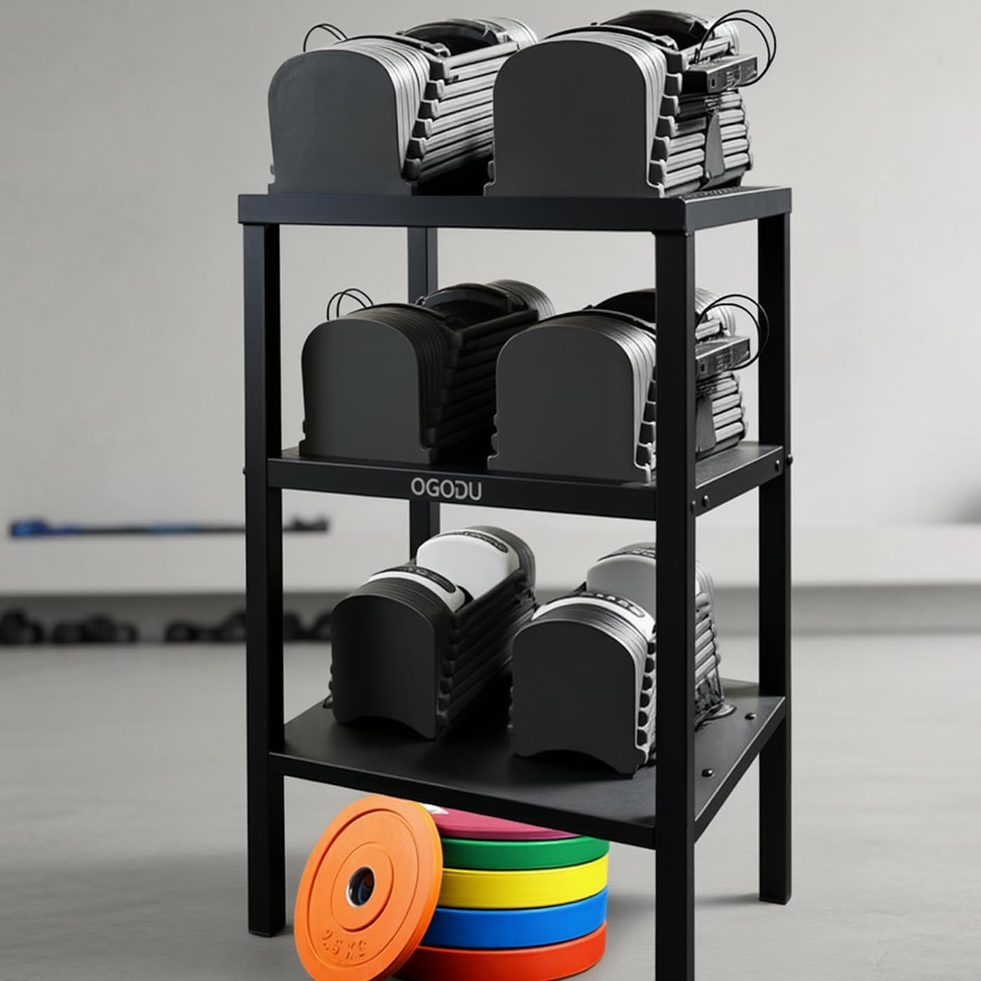 OGODU Heavy Duty Stationary Dumbbell Stand – 600-800 lbs Capacity, 2-Tier/3-Tier Extra Large Storage Rack, Fits Most Adjustable Dumbbells and Kettlebells, Anti-Tip Safety Base, Non-Slip Floor Pads, Heavy Duty Construction for Home Gym, Garage, Commercial