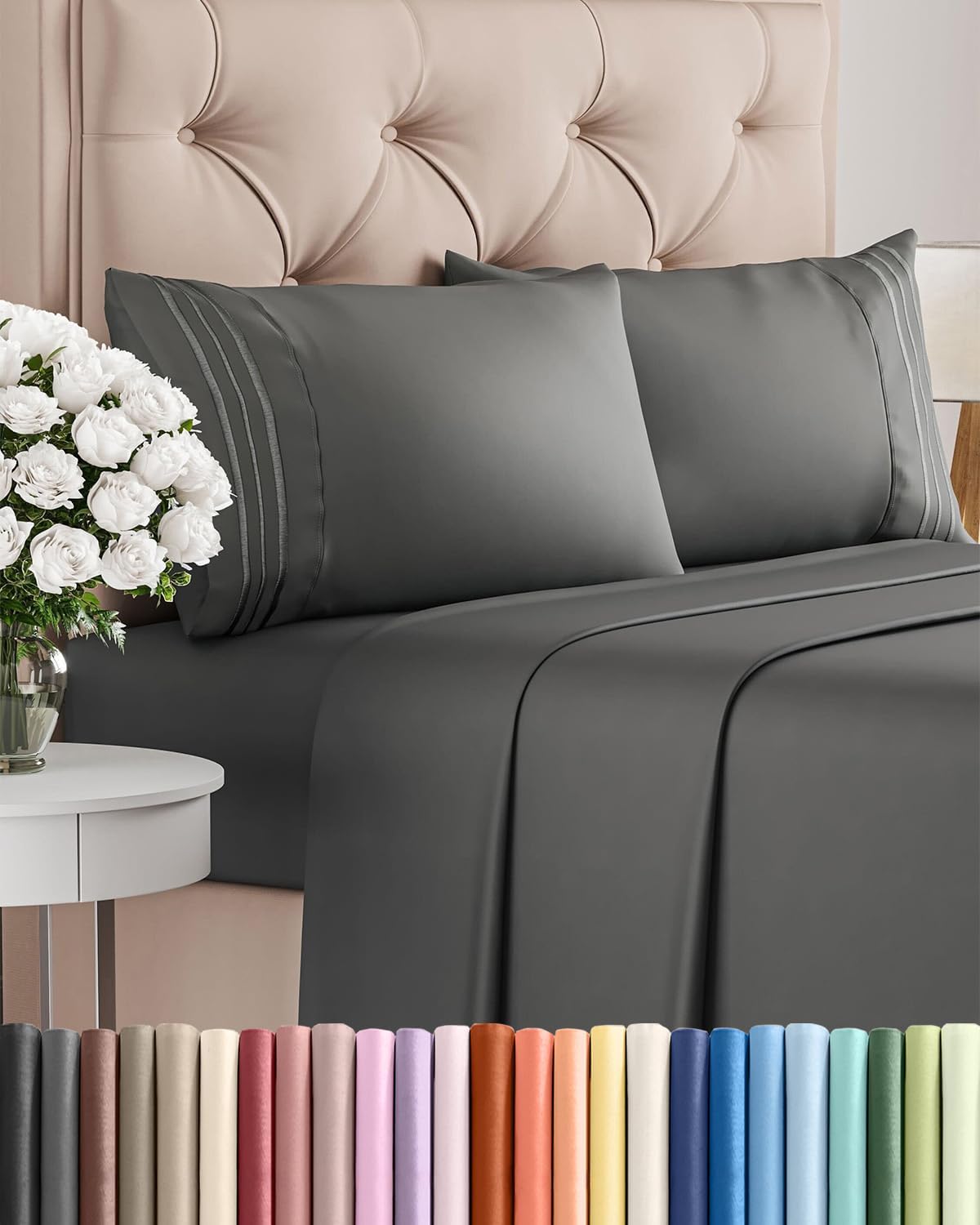 Cal King Size Sheet Set by Oeko-Tex | Comfy, Breathable & Cooling Luxury Bedding - Charcoal