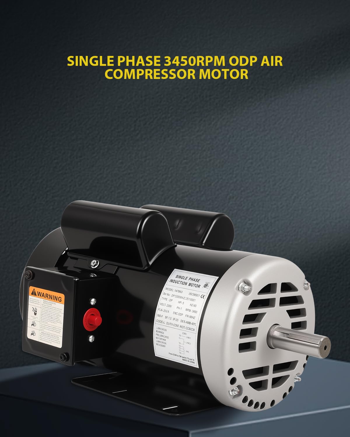 5HP Air Compressor Motor Electric Motor 3450 RPM 230V Single Phase 56HZ Frame 7/8" Keyed Shaft CCW/CW