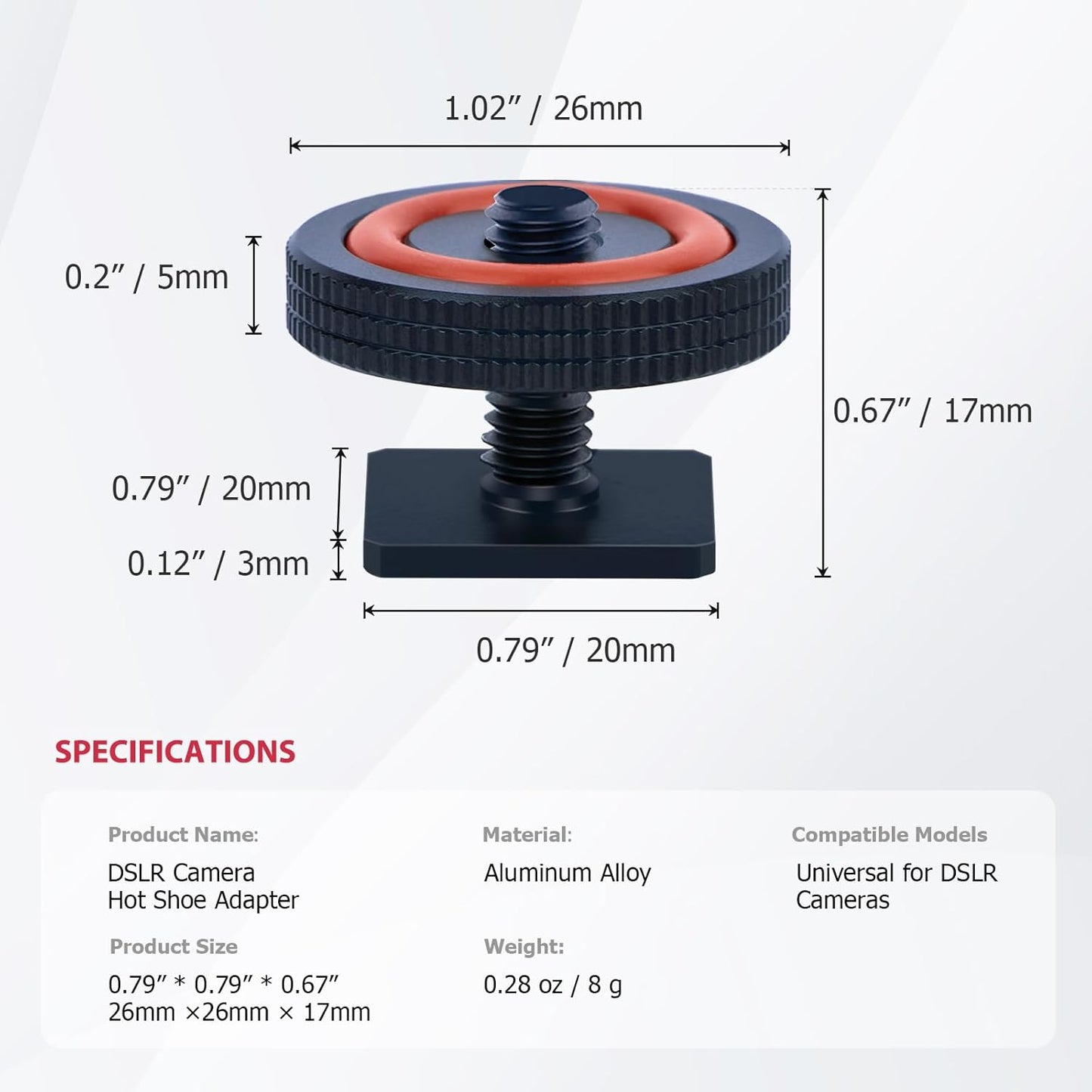 1/4 (62043) Hot Shoe Adapter for DSLR Cameras Universal Screw Mount for Microphone, LED Light, Tripod Aluminum Alloy