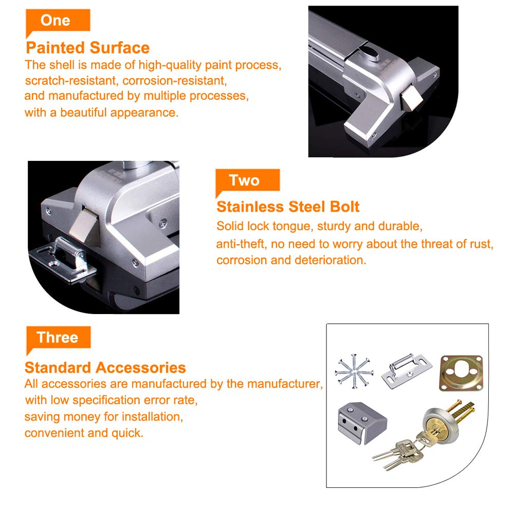 COOLOUS Door Push Bar Panic Exit Device with Exterior Lever Emergency Lock Stainless Steel Commercial Emergency Panic Exit Bar Handle Hardware for Metal Wood Door