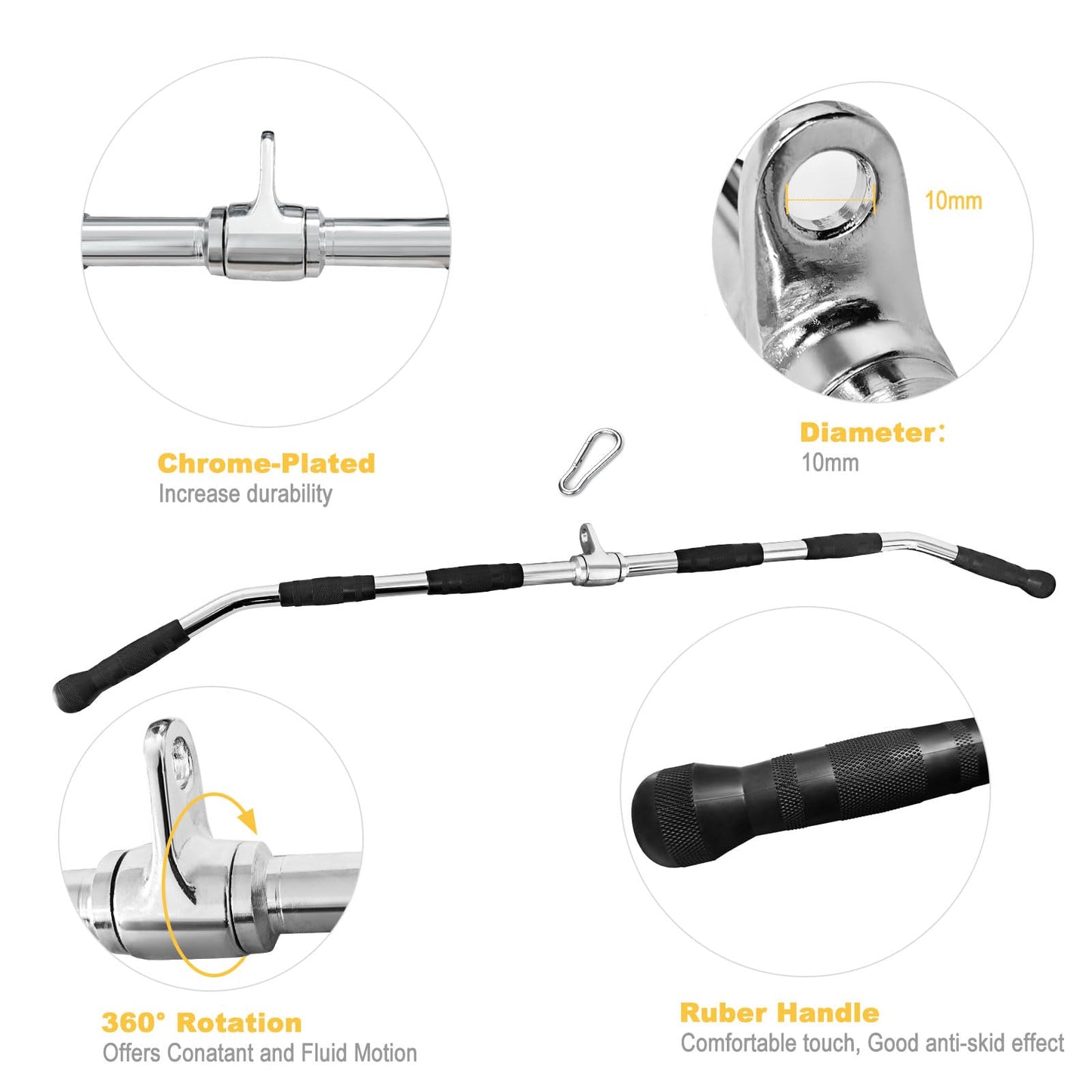 plzzree 47in LAT Pulldown Bar Attachment with Heavy Duty Solid Curl Bar, Full Rotation and Rubber Handle Strength Workout for Gym Home Pulley System Cable Attachments
