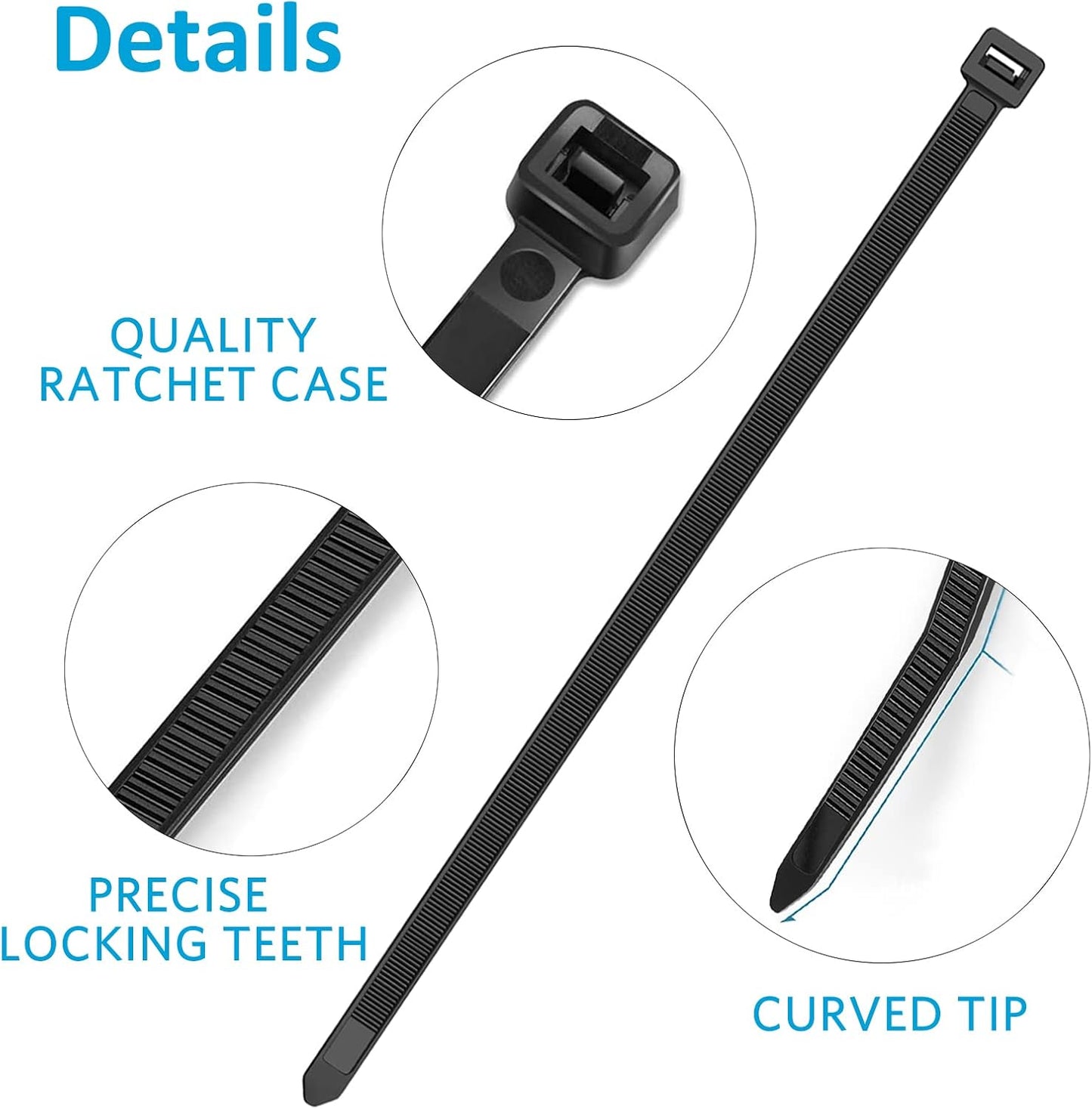TANTTI 12 inch, 1000 pack, 40lb, Zip Ties Black Zip Ties Cable Ties, Self-locking Wire ties for indoor and outdoor use