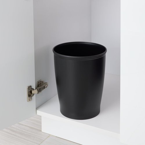 iDesign Small Round Plastic Bathroom Trash Can - Set of 2 - Black - Made in USA