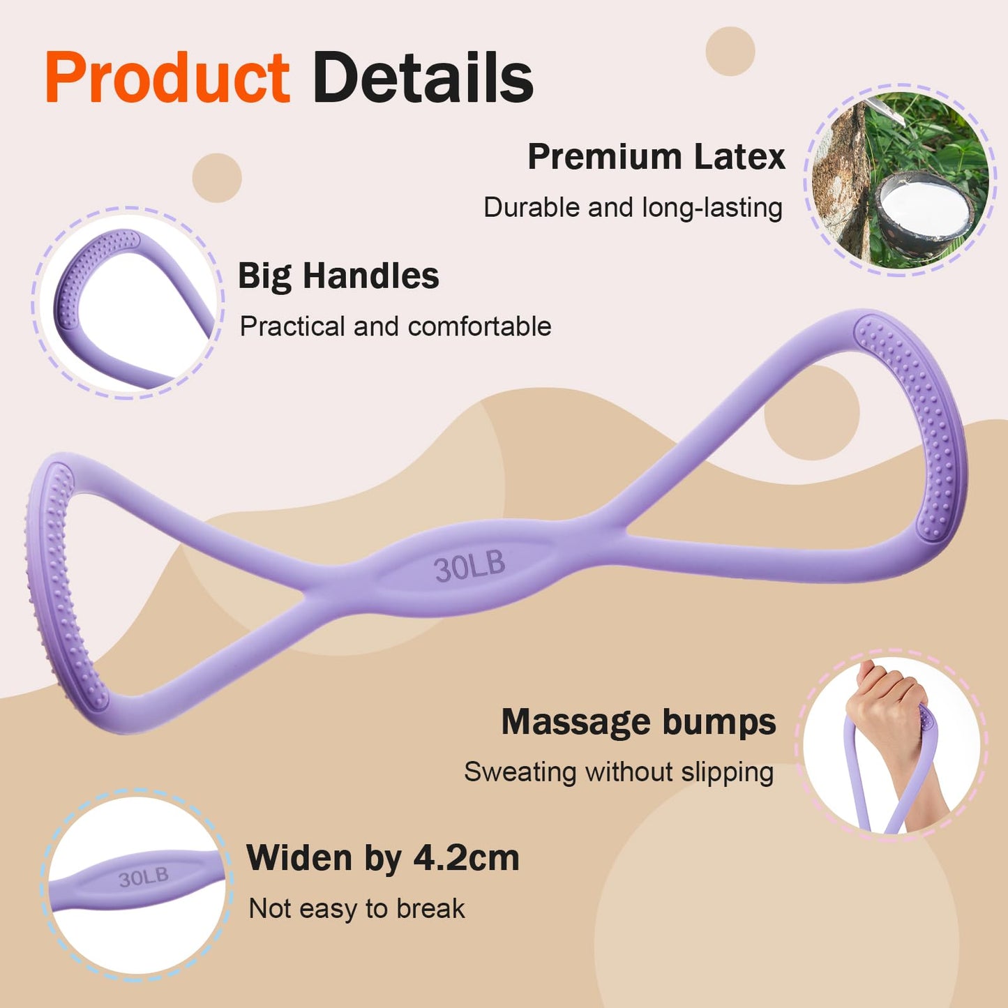 Soulchen 3 Pack Figure 8 Resistance Band with Handles, 8 Shaped Exercise Band for Back, Arms, Shoulder, Leg Stretching, Yoga, Gym Workout (20/30/40 Lbs,Pink,Purple,Blue)