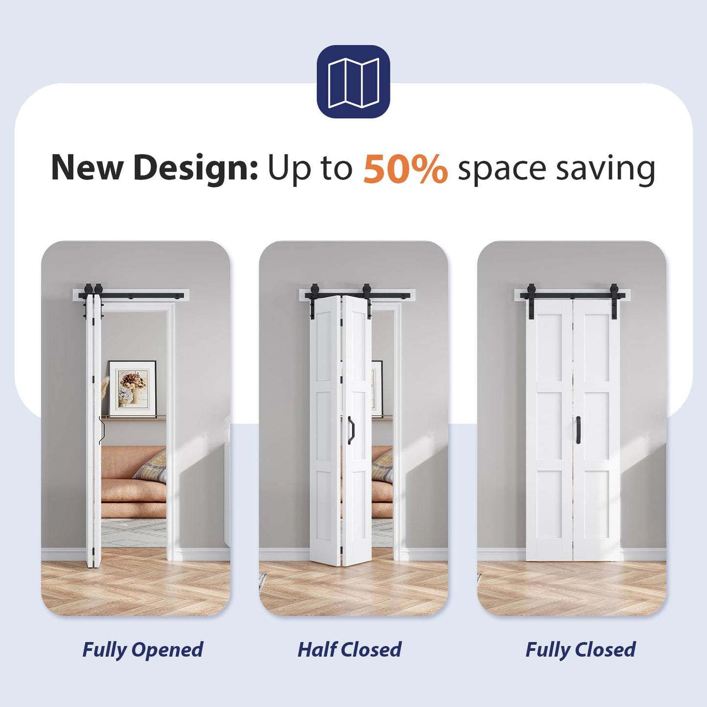 FREDBECK 30X84(Double 15x84) White Bifold Barn Door Sliding Bi fold Doors Bi-fold Folding with 34" Hardware Kit & Handle,Solid MDF Door with Water-Proof PVC Surface for Closet,Assembly Required