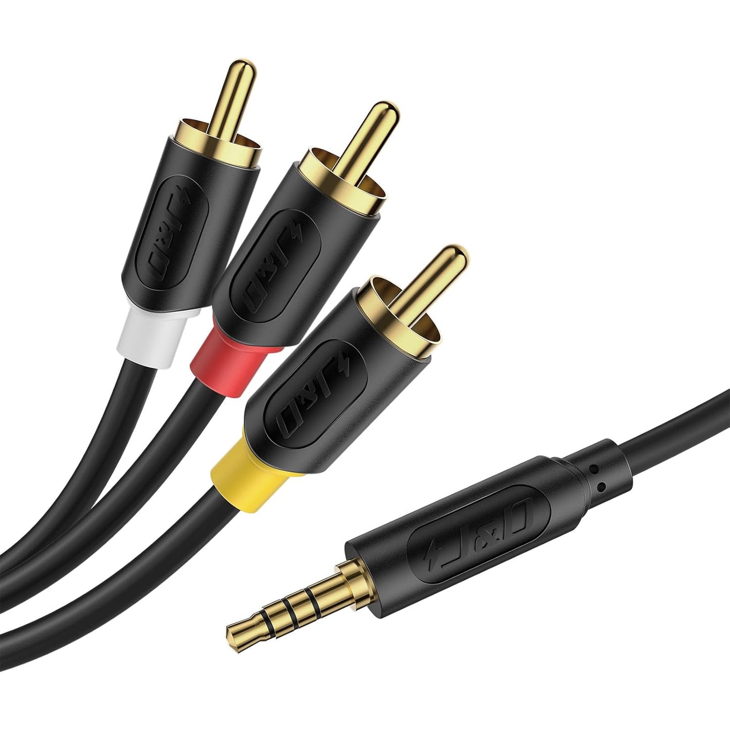 3.5mm 1/8" 3 5 J&D to RCA AV Cable, Audio/Video Transmission, TRRS to RCA Male Plug AUX Cable Cord, Compatible
