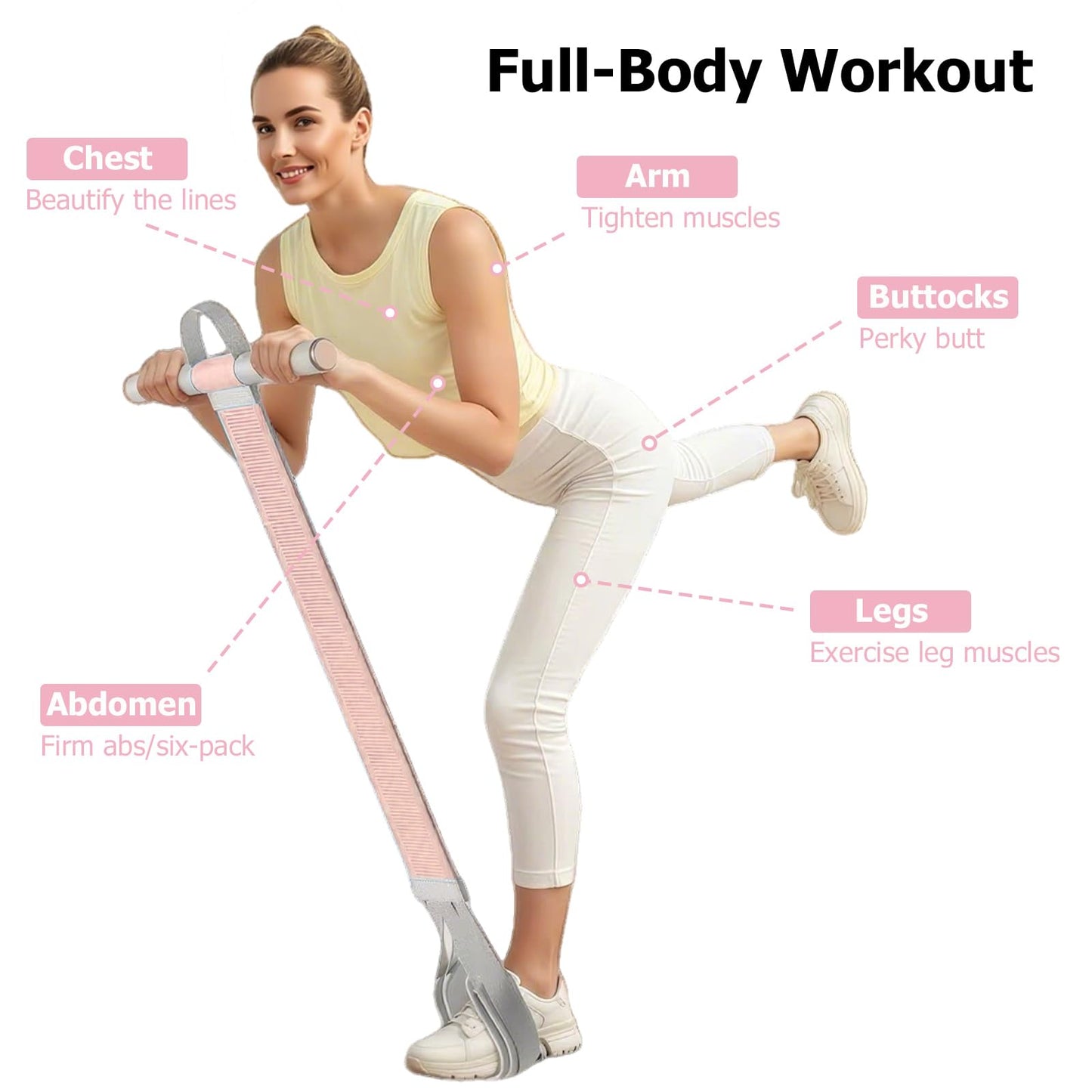 Elicho 120lb Pedal Resistance Bands with Handles, Heavy Duty Elastic Pull Rope for Yoga, Sit Up, Strength Training & Home Workout(Pink)