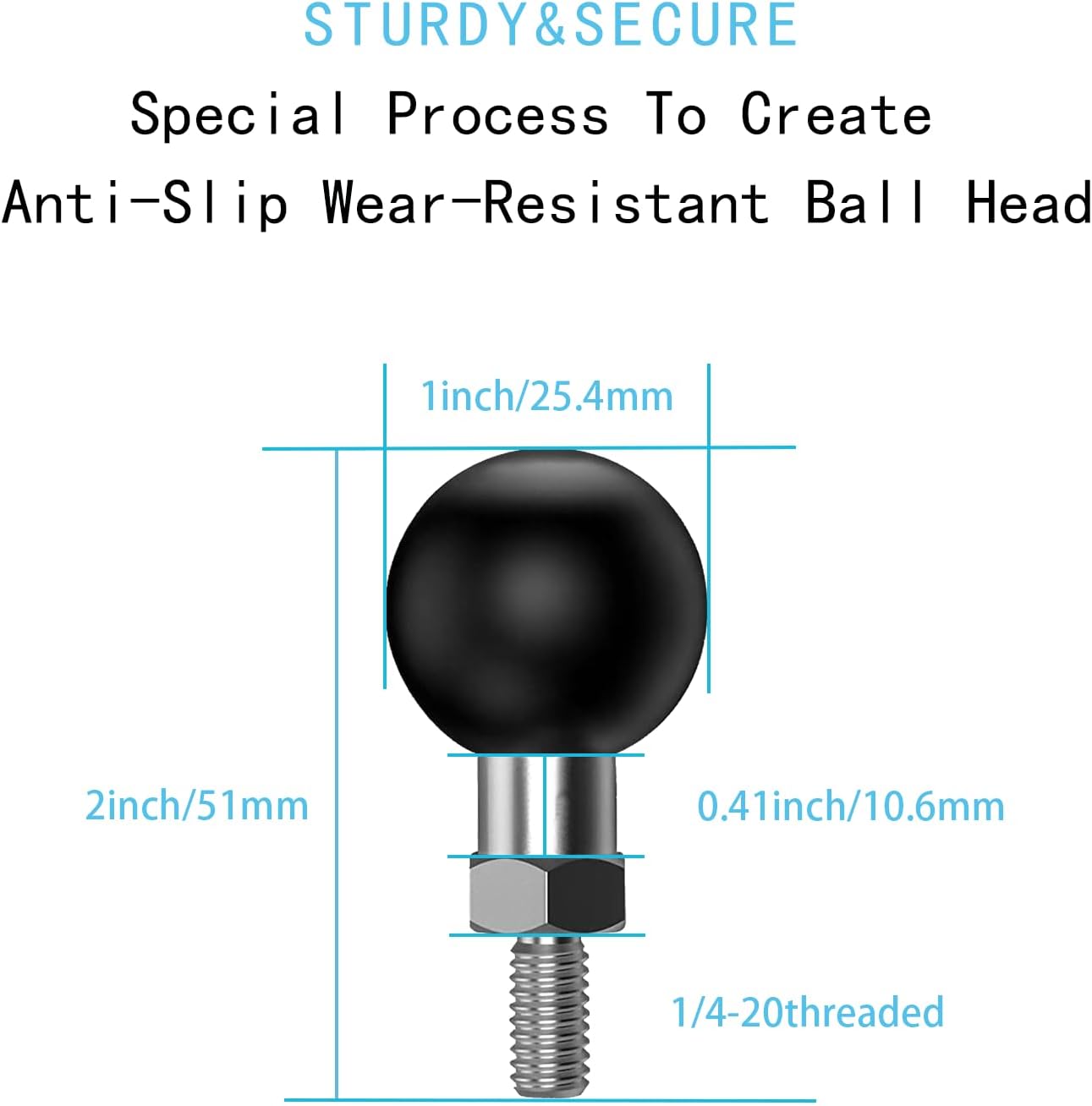 YIMINGYINUO 1 inch 1/4"-20 1) Ball Adapter with Threaded Post Compatible with RAM Mounts B Size Double Socket Arms