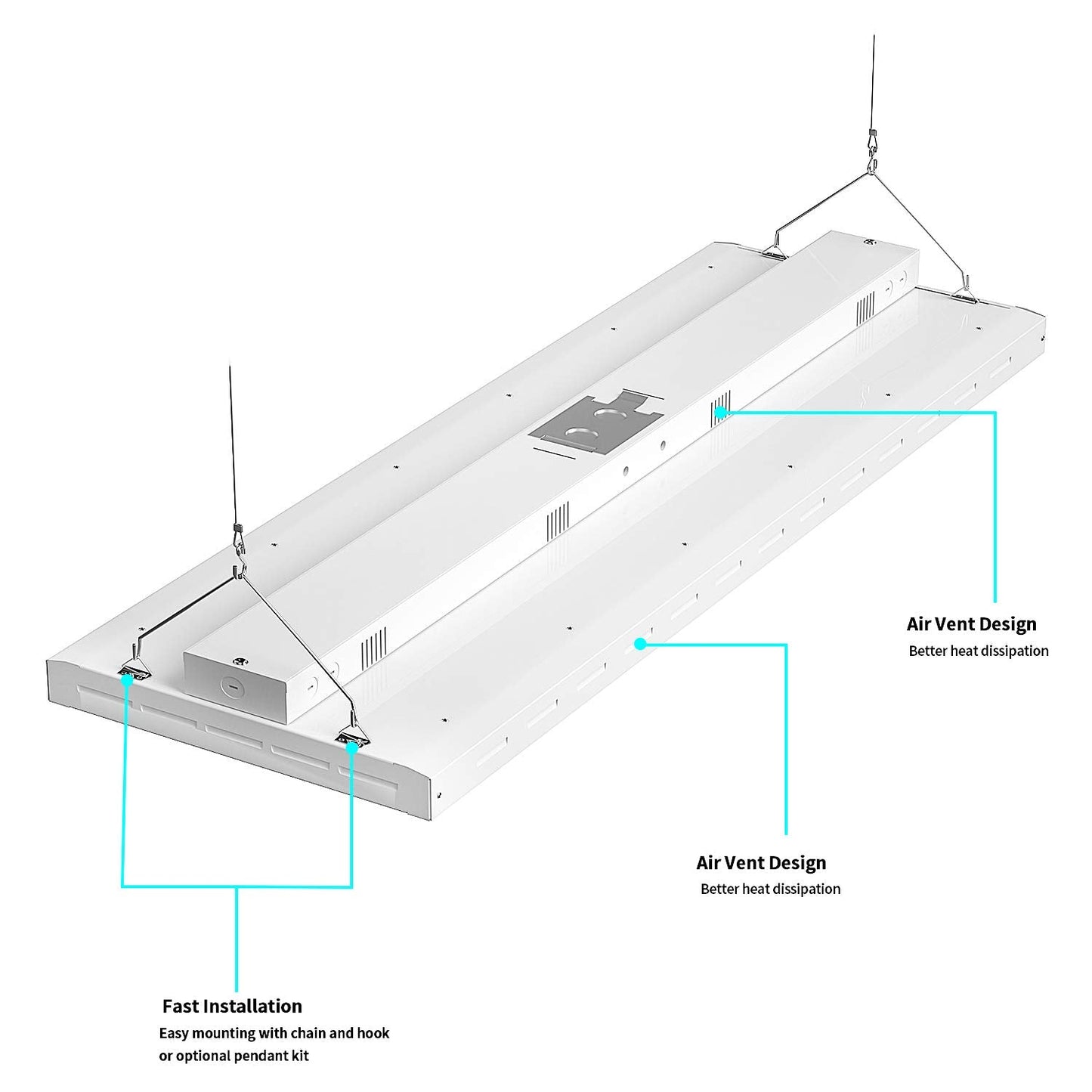 FAITHSAIL 4FT Linear LED High Bay Shop Light, 220W, 26500LM, 5000K, Industrial LED Warehouse Lighting, 4 Foot Indoor Aisle Area Workshop Garage Highbay LED Lights, 4 Lamp Fluorescent Equivalent