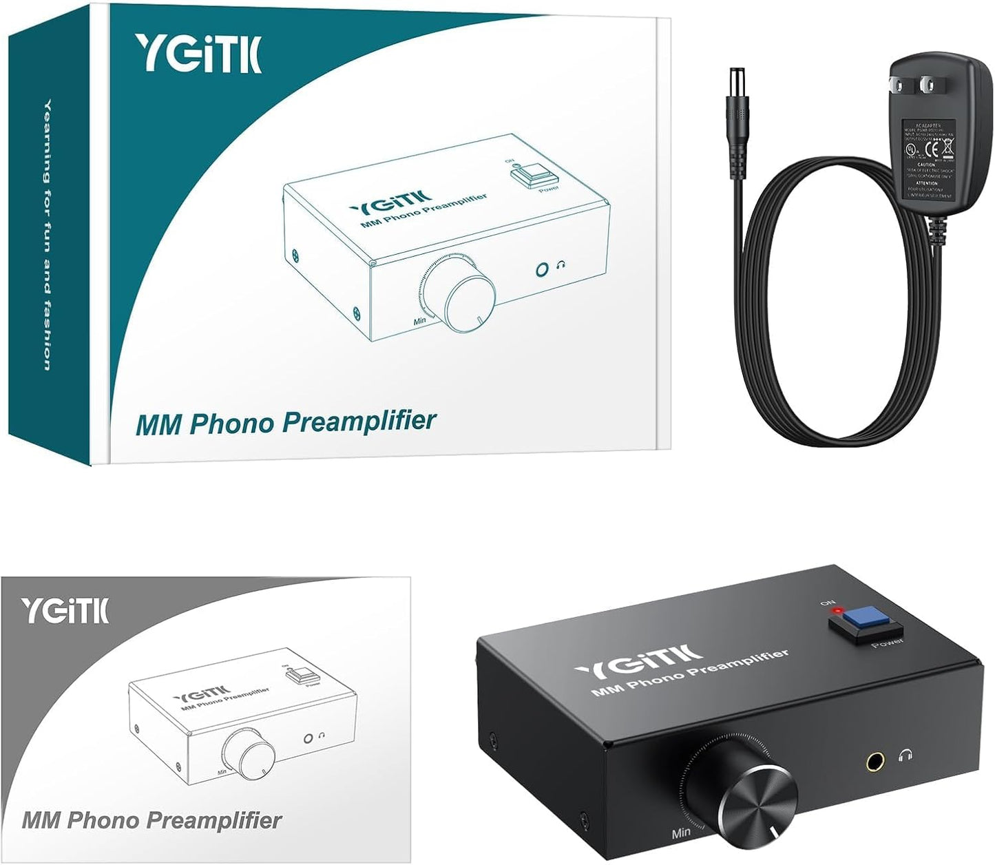 MM 3.5mm 12V 1A Phono Preamp for Turntable, Mini Stereo Phono Preamplifier with Volume Control, Low Noise Operation