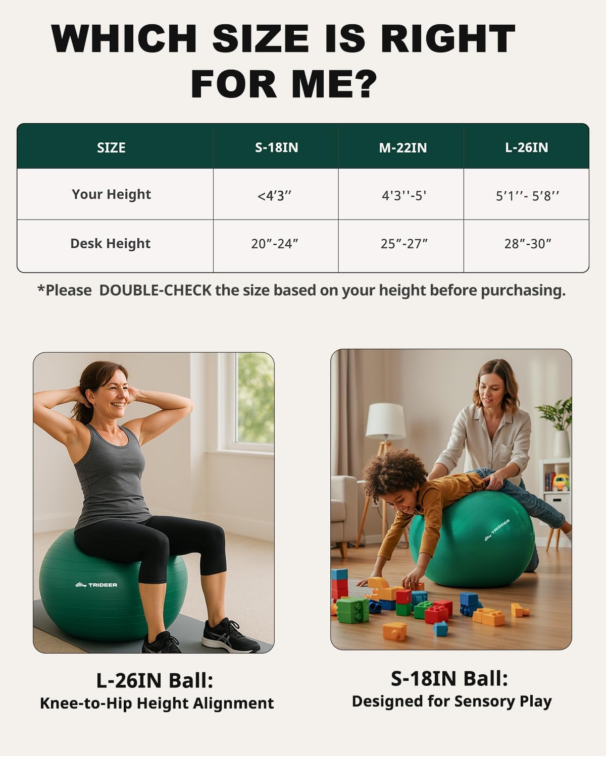 Trideer Exercise Ball for Physical Therapy, Core Strength, Stability & Balance Training, Swiss Ball for Yoga, Fitness & Rehabilitation