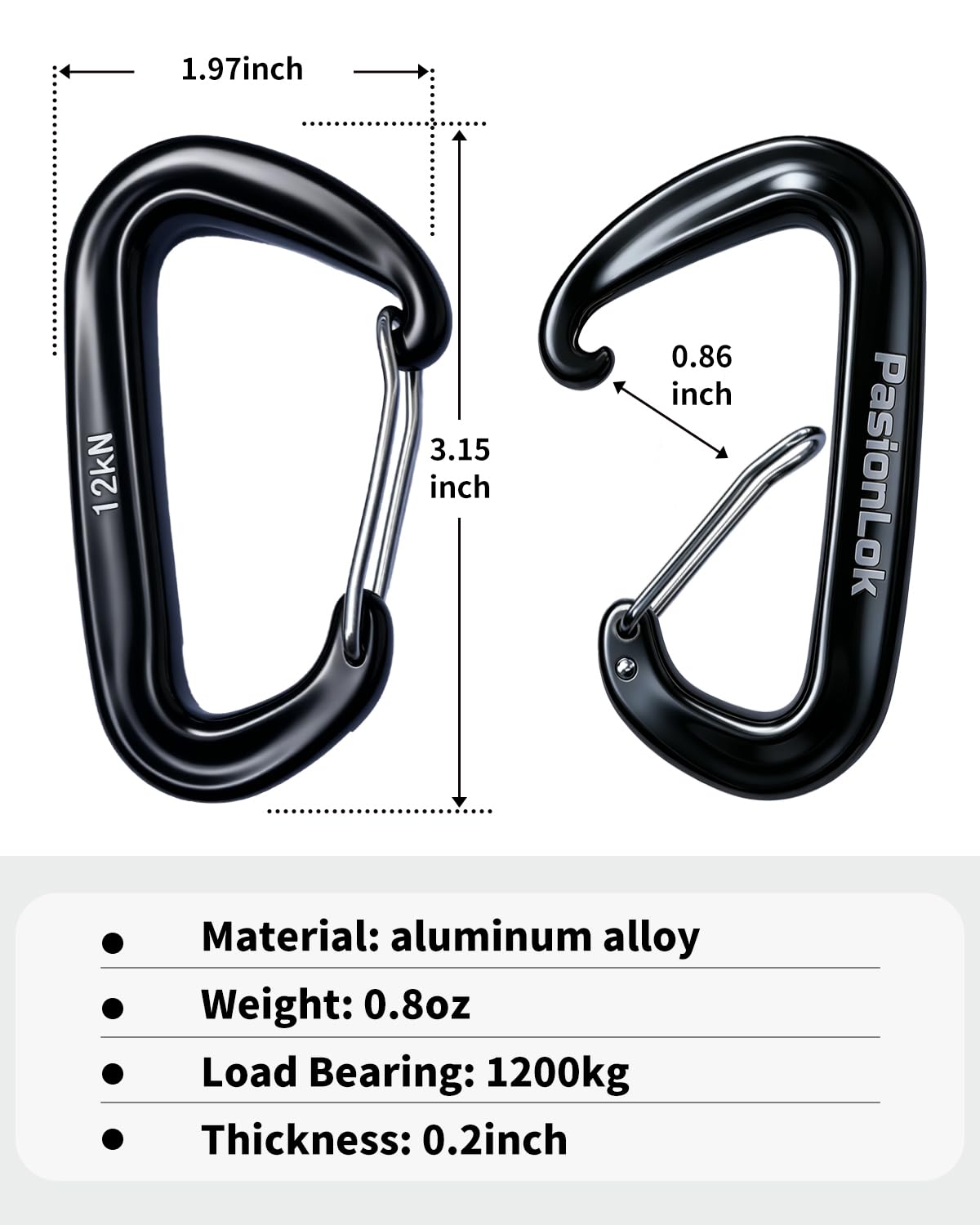PasionLok Carabiner Clips Heavy Duty 12KN, 4 Pack Aluminum Carabiner Keychain, Small D Ring Hook for Hammock Camping Essentials, Backpack Key Ring Clip, Dog Leash, Multi Color