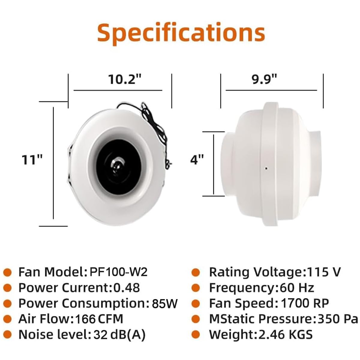 MIDCVFRUN 4 inch Radon Mitigation System Kit - 2 Speed Radon Fan 220/158CFM Ultra Quiet Inline Duct Fan with Rubber Couplers (4 inch x 3 inch) and Air Pressure Indicator
