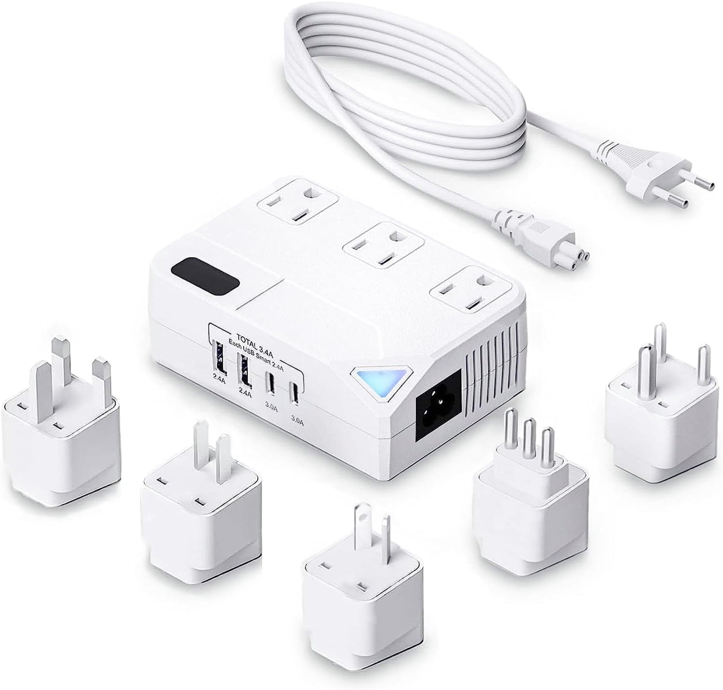 WAUDM 250W 2 2 220V 110V 100V-240V Countries Conversion Plug, International Travel Converter with USB and USB-C Ports
