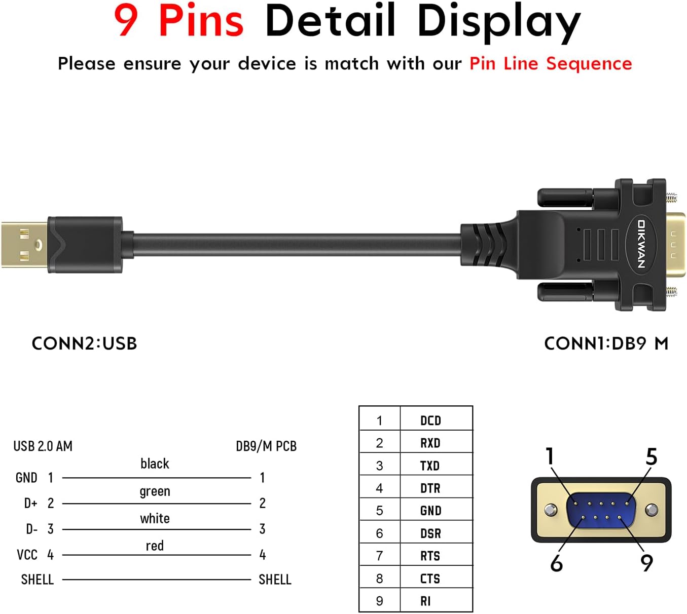 RS232 DB9 2-Pack USB to Serial Male Cable
