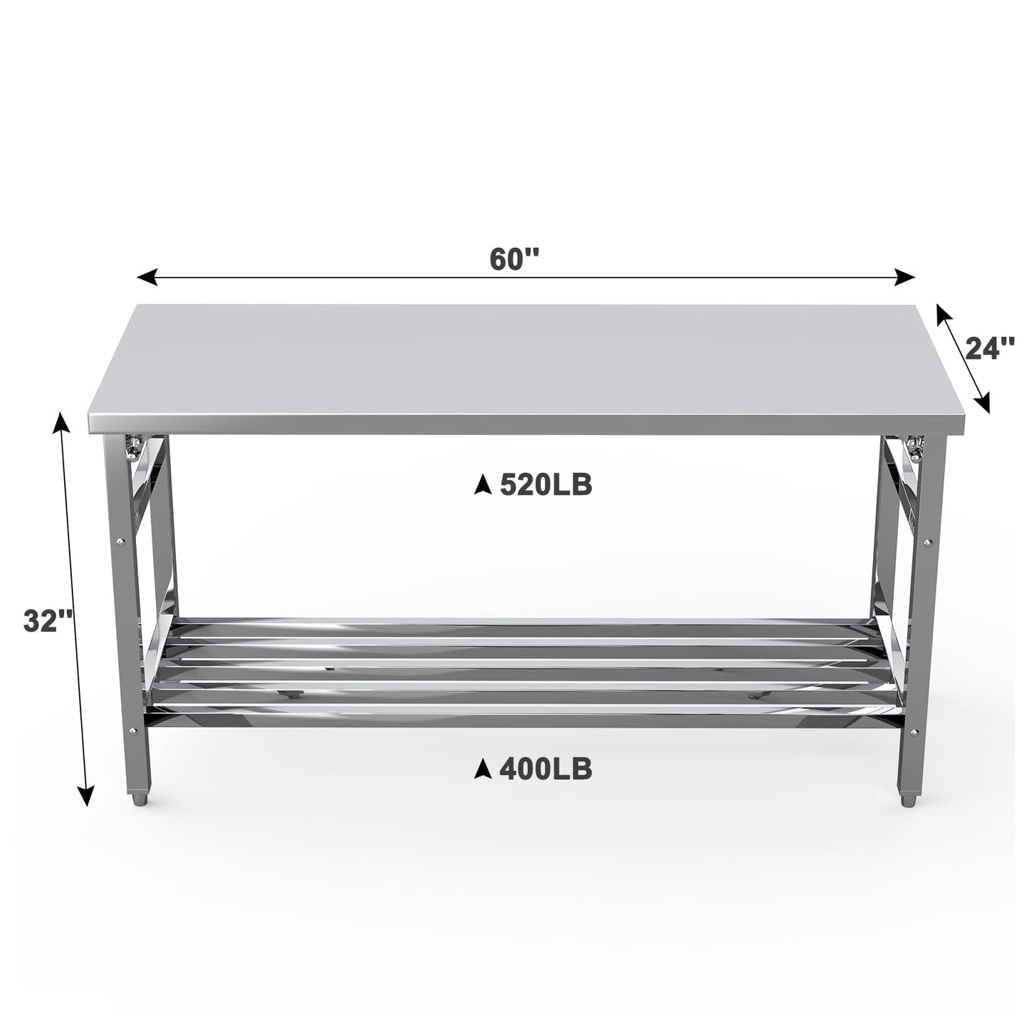 60" X 24" Stainless Steel Folding Table, NSF Commercial Work Table, Heavy Duty Prep Table with Adjustable Undershelf for Restaurant, Kitchen, Food Service, Space-Saving, No Installation Required