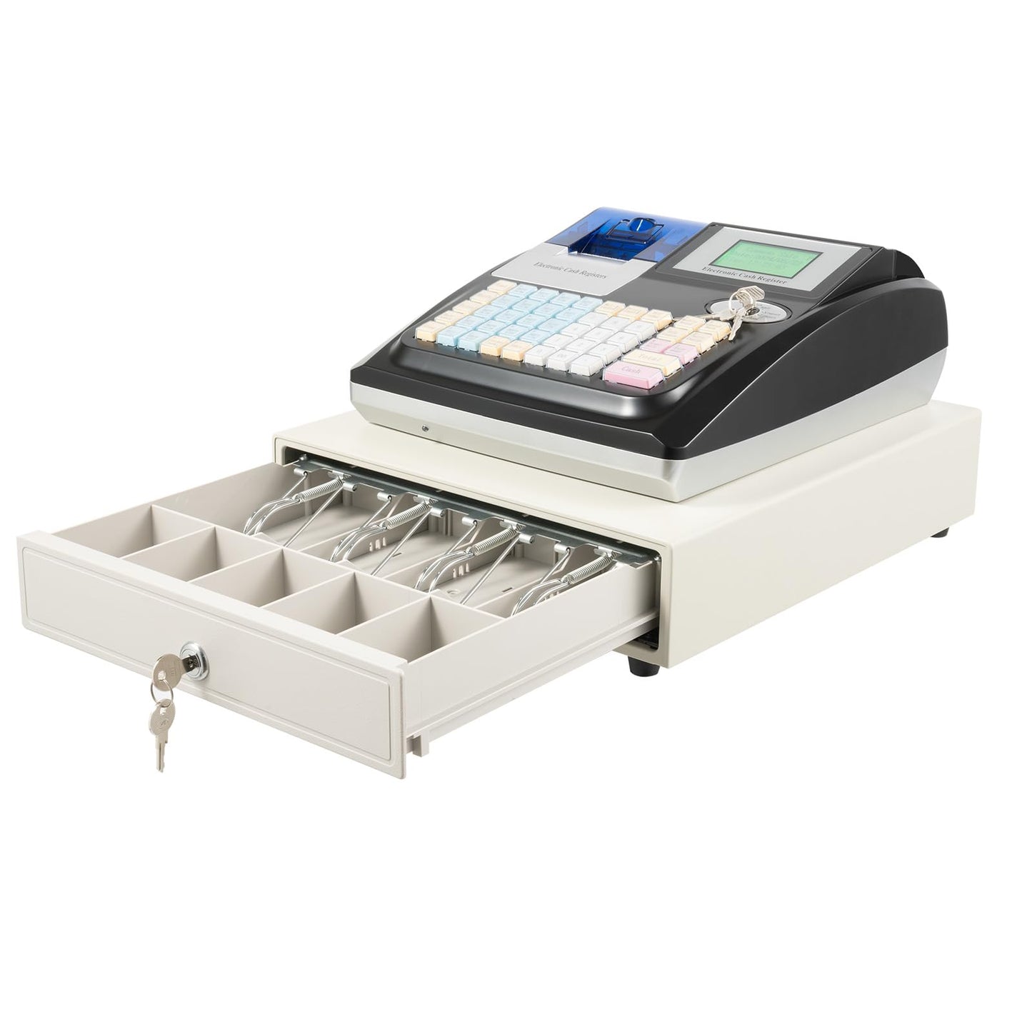 48-Key Electronic Cash Register System – Thermal Printer, Cash Drawer, LCD Displays – Secure Offline POS for Retail, Restaurant, Grocery Store, USB RS232 Connectivity (Black)