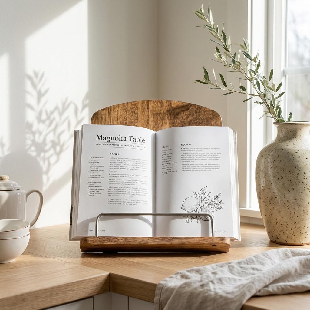 Beautiful Cookbook Stand for Your Kitchen Counter - Solid Wood Stand Easily Keeps Cook or Recipe Books Open for Convenient Cooking - Perfectly Fits Your iPad/Tablet and Enhances Any Kitchen Decor