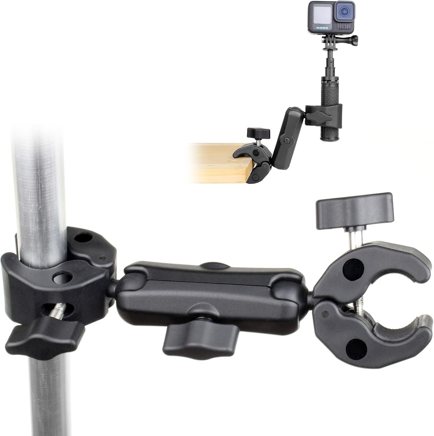 SOONSUN 360 Double Super Clamp Camera Mount, Umbrella Clamp for Chair, Desk, Stroller, Wagons, Tripod, Pole, Light