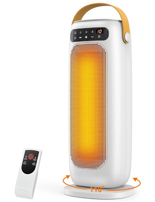 KQPZ Space Heater, 1500W PTC Ceramic Electric Heaters for Indoor Use with Remote, 4 Levels Room Heater with LED Touch Display, 110° Oscillation,10H Timer,Fast & Safe Portable Heater for Bedroom Office