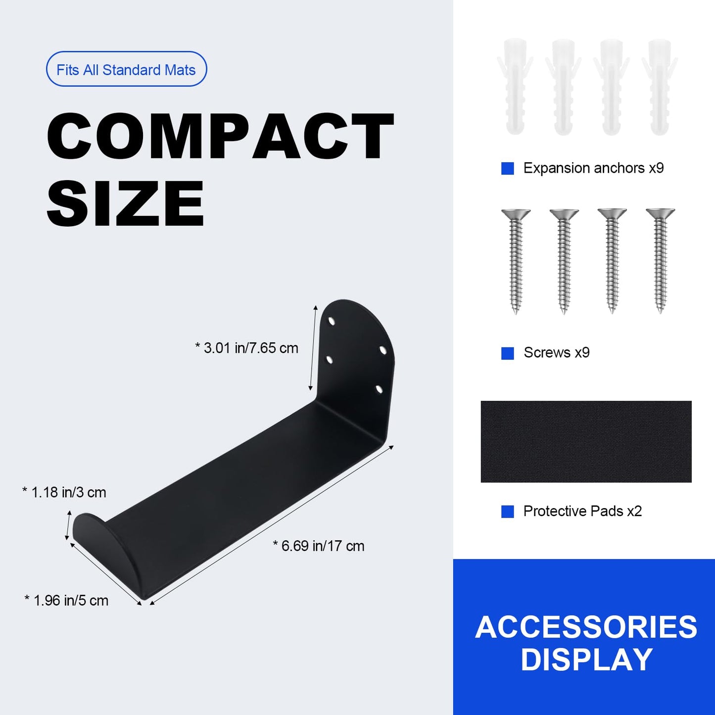 Yoga Mat Holder Wall Mount, 2-Pack Space Saving Yoga Mat Rack for Small Home Gym Storage, Stainless Steel Wall Holder for Yoga Mats, Foam Rollers & Workout Accessories