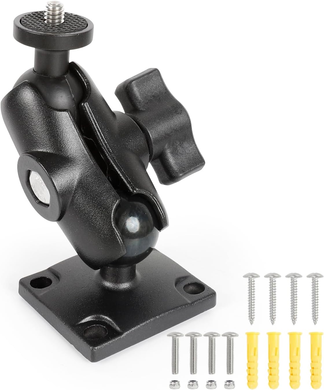 FPN 360 1/4"-20 1" Heavy-Duty Camera Wall Mount Rotation Aluminum Alloy Short Arm with Thread Ball Head, Tree/Desktop