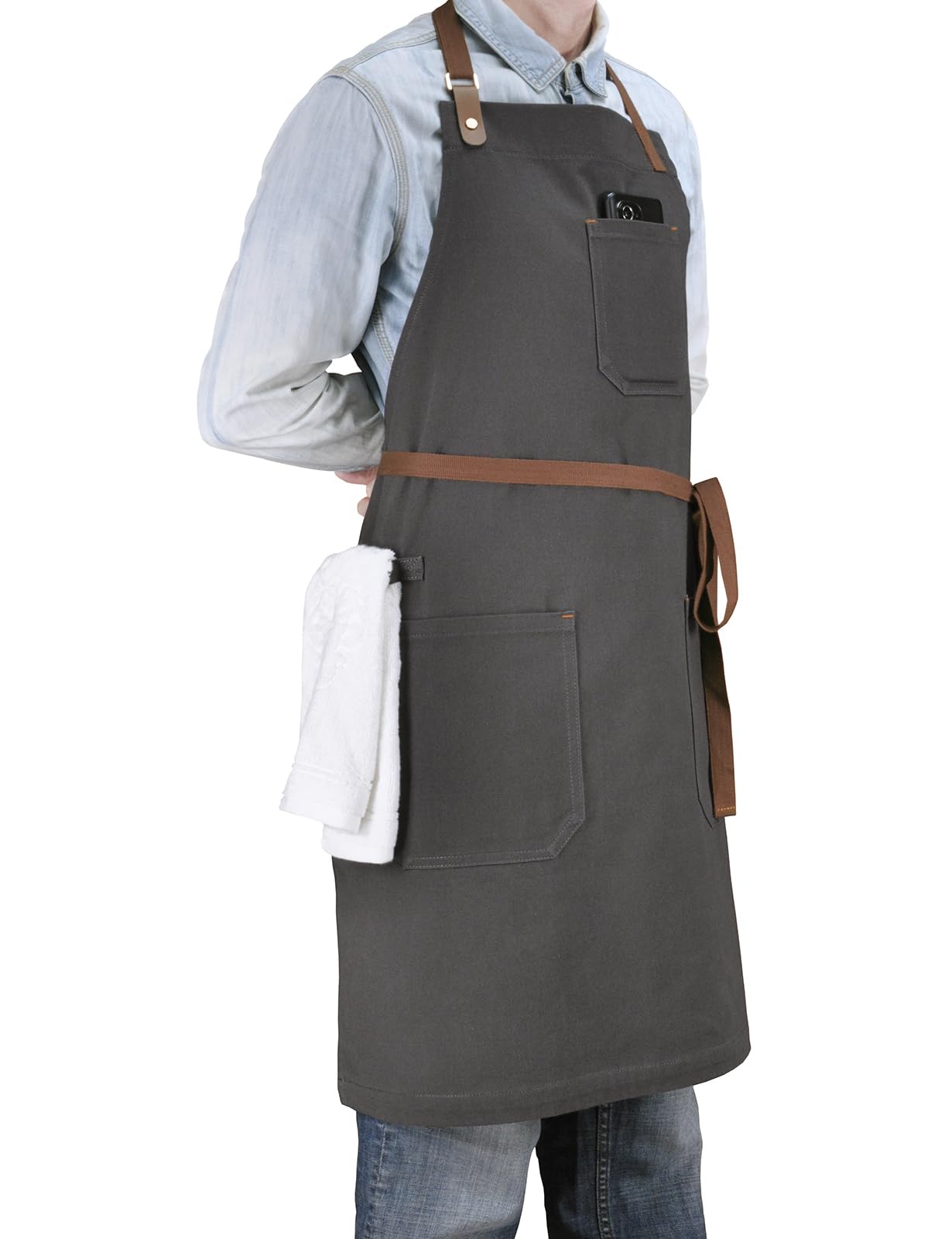 DingSay Trendy Professional Chef Apron for Men Women with Pockets, Bib Apron for Cooking Kitchen Grill BBQ, with Towel Loop and Adjustable Neck Strap (Dark Grey)