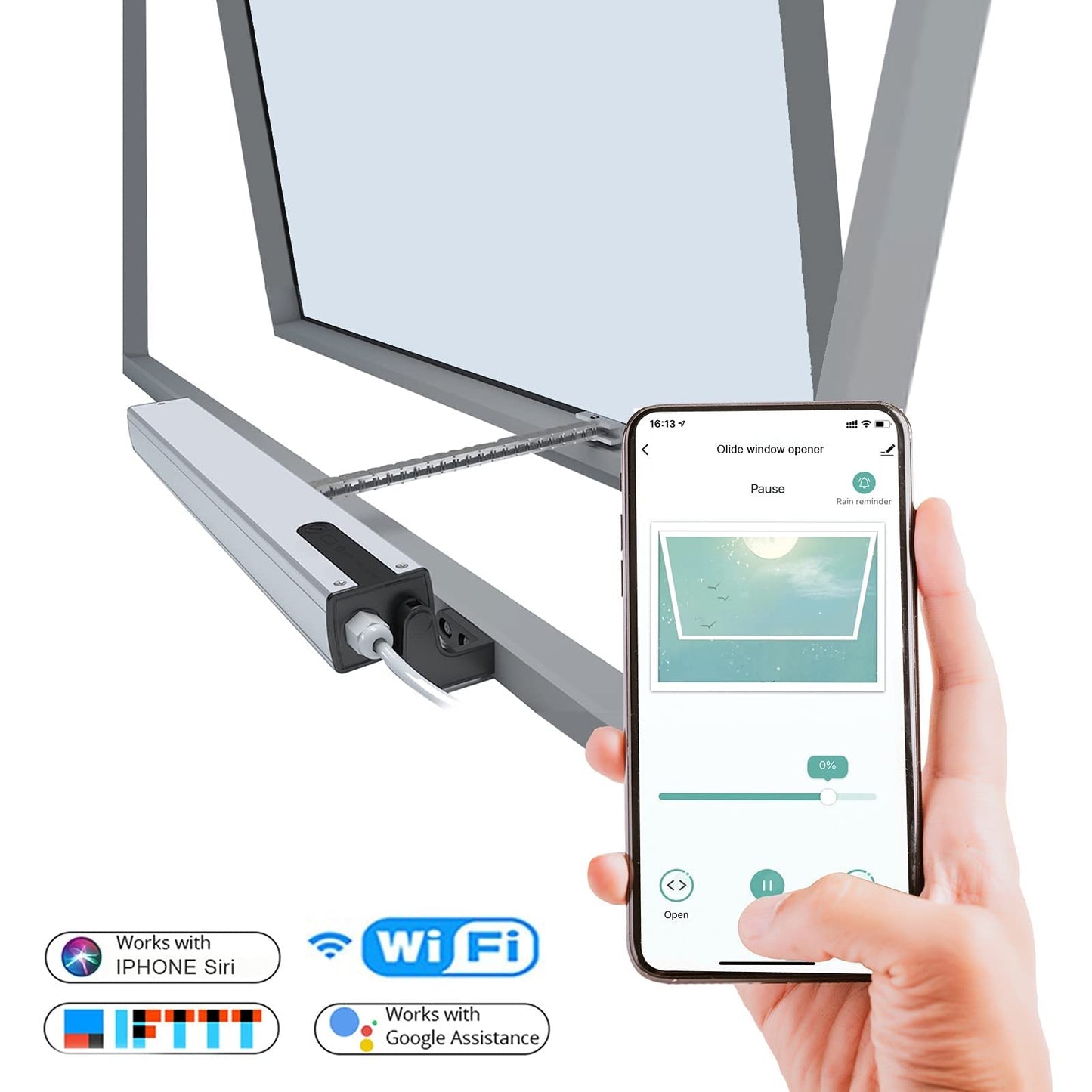 Olideauto Intelligent Smart AC Motor Automatic Window Opener with Wired US Standard WiFi Push Panel Phone App Control,Compatible for Alexa&Google Assistance Aluminum Alloy