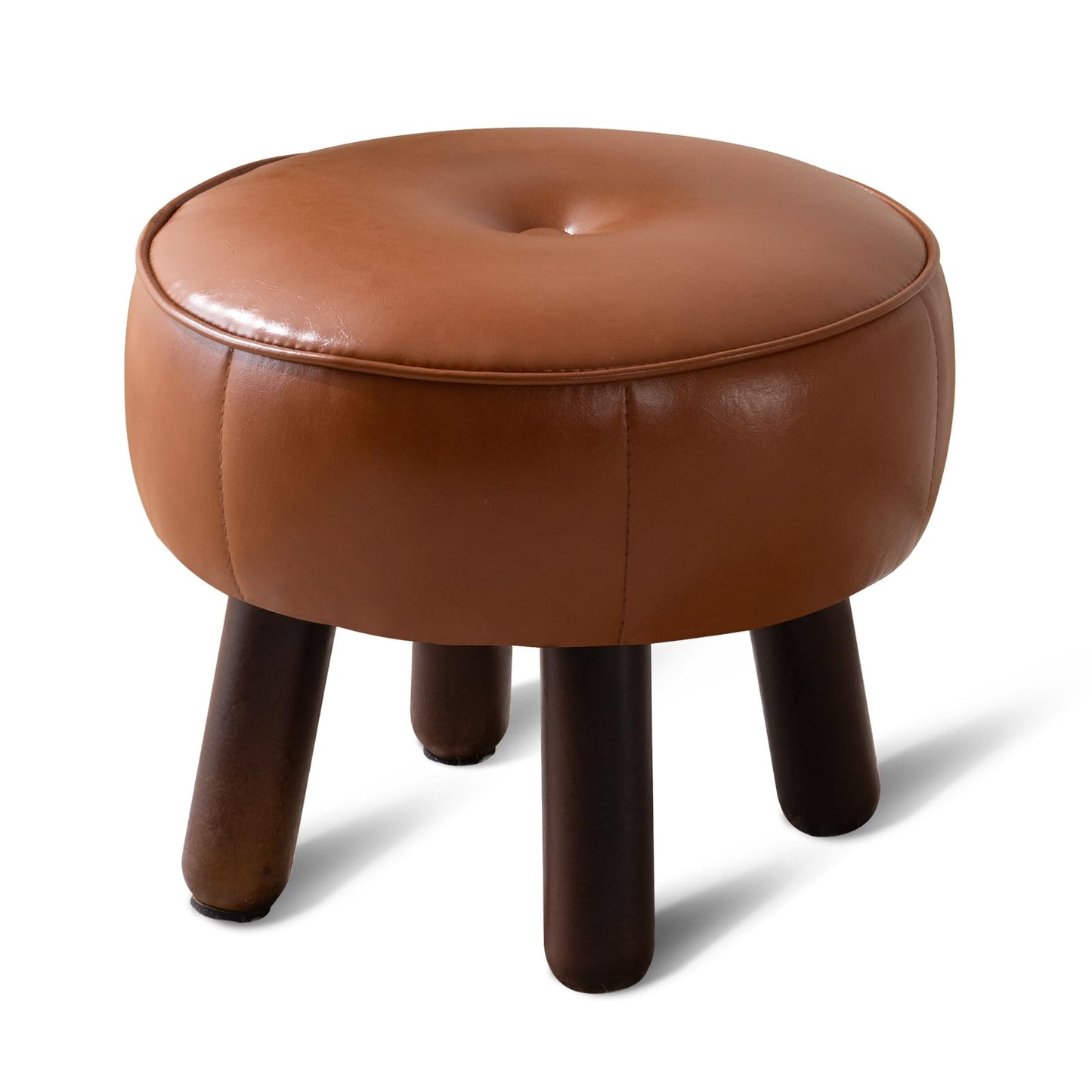 oakvivo Small Foot Stool, Round Faux Leather Pouf Ottoman Foot Rest, Footstool Ottomans with Rubber Legs Under Desk, 13''L x 13''W x 10.2''H, Footrest for Couch, Living Room, Bedroom, Hallway, Brown