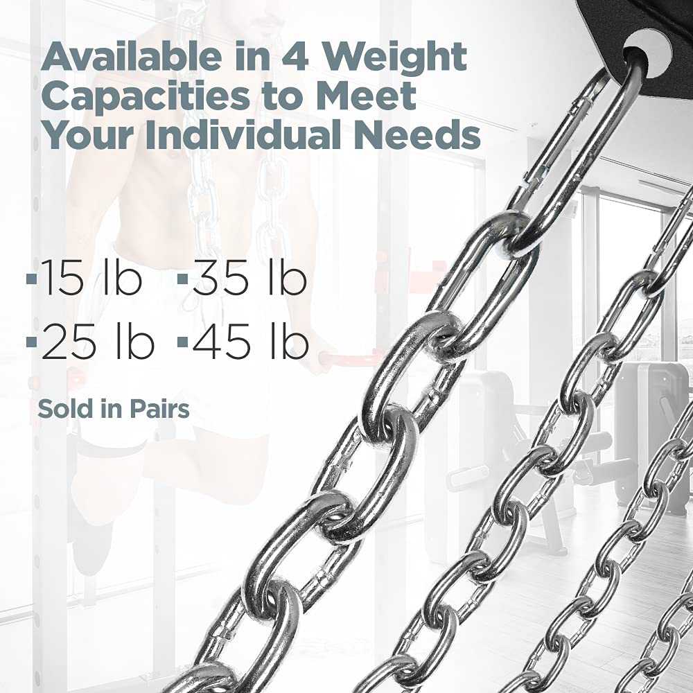 Logest Weight Lifting Chains with Collars - 1 Pair Available in 15LB 25LB 35LB 45LB Steel Workout Chains - Fitness Equipment for Deadlifts Bench Presses and More Targets Back Legs Core Weight Chains