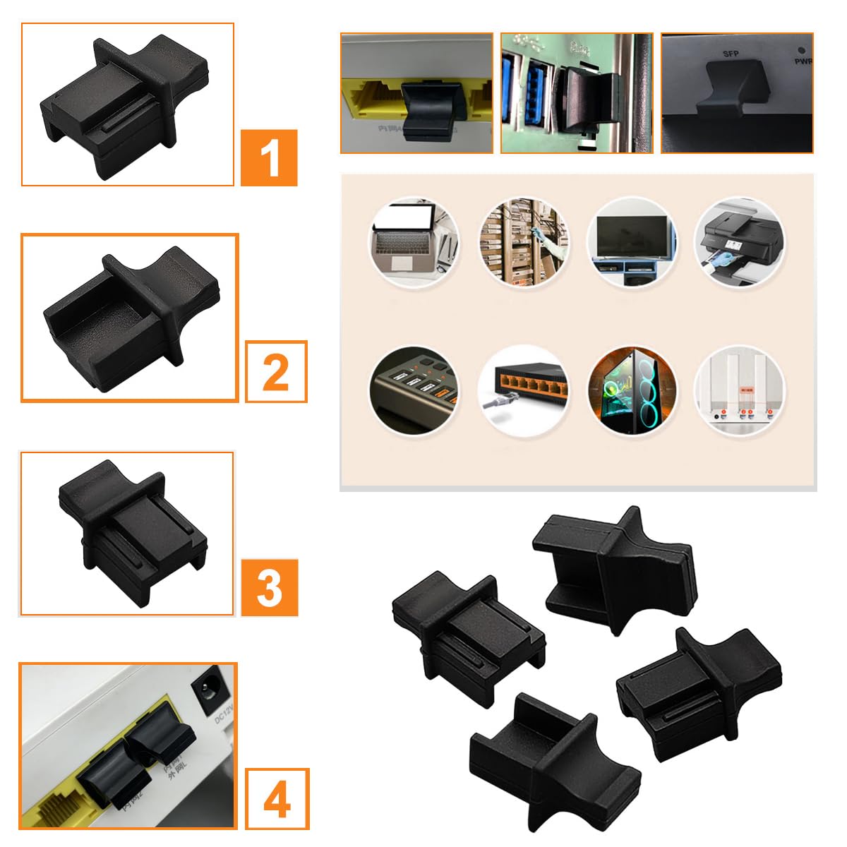ThtRht 30 Pack RJ45 Gigabit Switch Port Dust Cover Cap Protector with Handle Grip Plastic Plug Socket Stopper