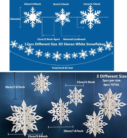 24Pcs Snowflake Christmas Decor - 12 Silver & 12 White 3D Paper Hanging Snowflakes for Holiday Parties