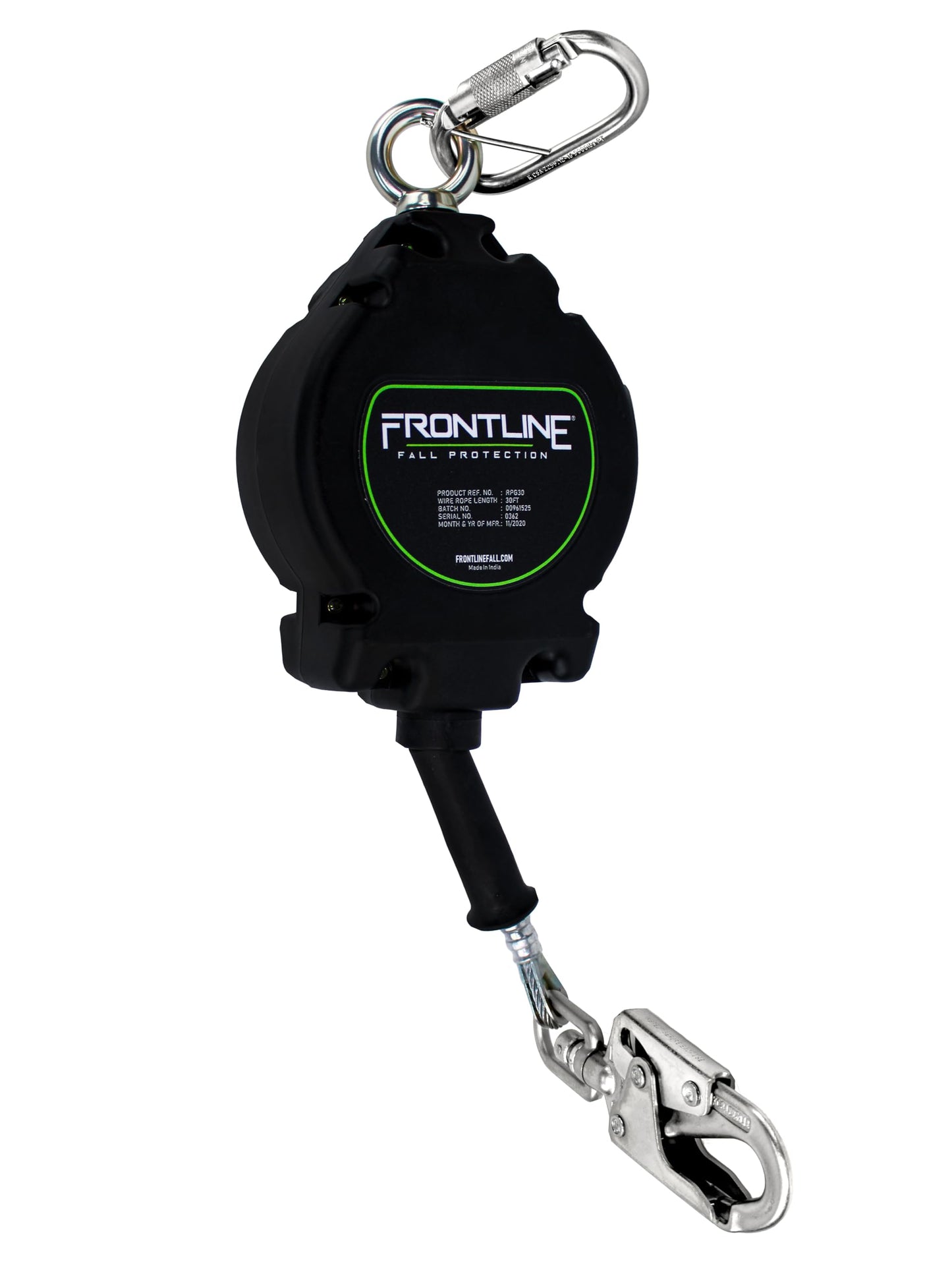 Frontline RPG30' Cable SRL with Steel Snap Hook End | 3/16" Galvanized Steel Cable | Lightweight, Durable | Swivel Anchorage Eye | 310 lbs Capacity | ANSI & OSHA Compliant (1 Pack)