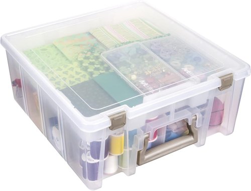 ArtBin Super Satchel Double Deep - Portable Arts & Crafts Storage Container with Lift-Out Tray, Clear