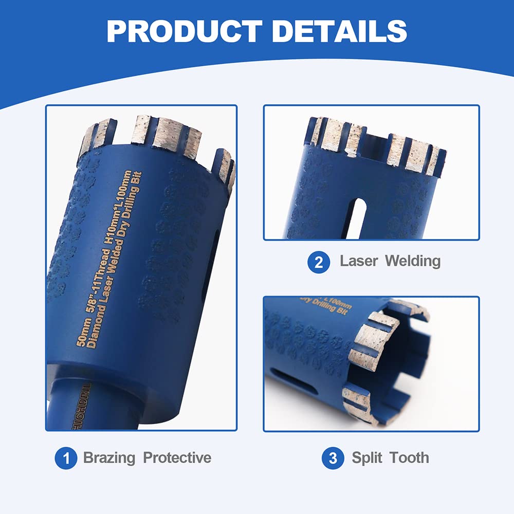 HIGHDRIL 13Pcs Diamond Hole Saw Kit and HIGHDRIL Diamond Core Drill Bit,Diameter 2 Inch