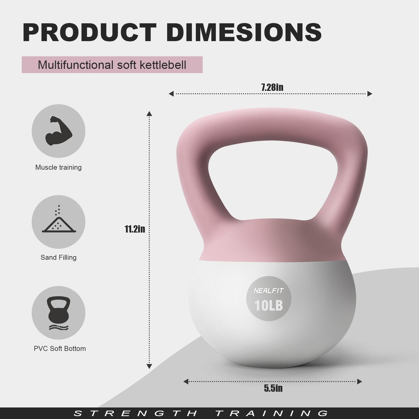 NEALFIT Soft Kettlebell 5LB/10LB/15LB/20LB/25LB, Kettlebells for Home Gym Strength Training, Anti-Slip Fitness Weights for Men Women (5LB Pink-White)