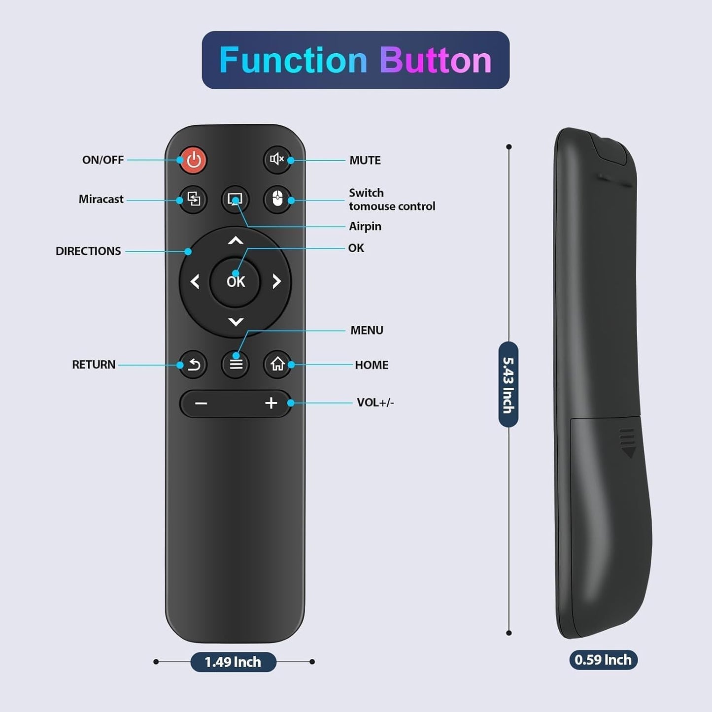 RETROSUN HY300 Replacement Remote Control for Trunera PRO HiFi Smart Mini Projector
