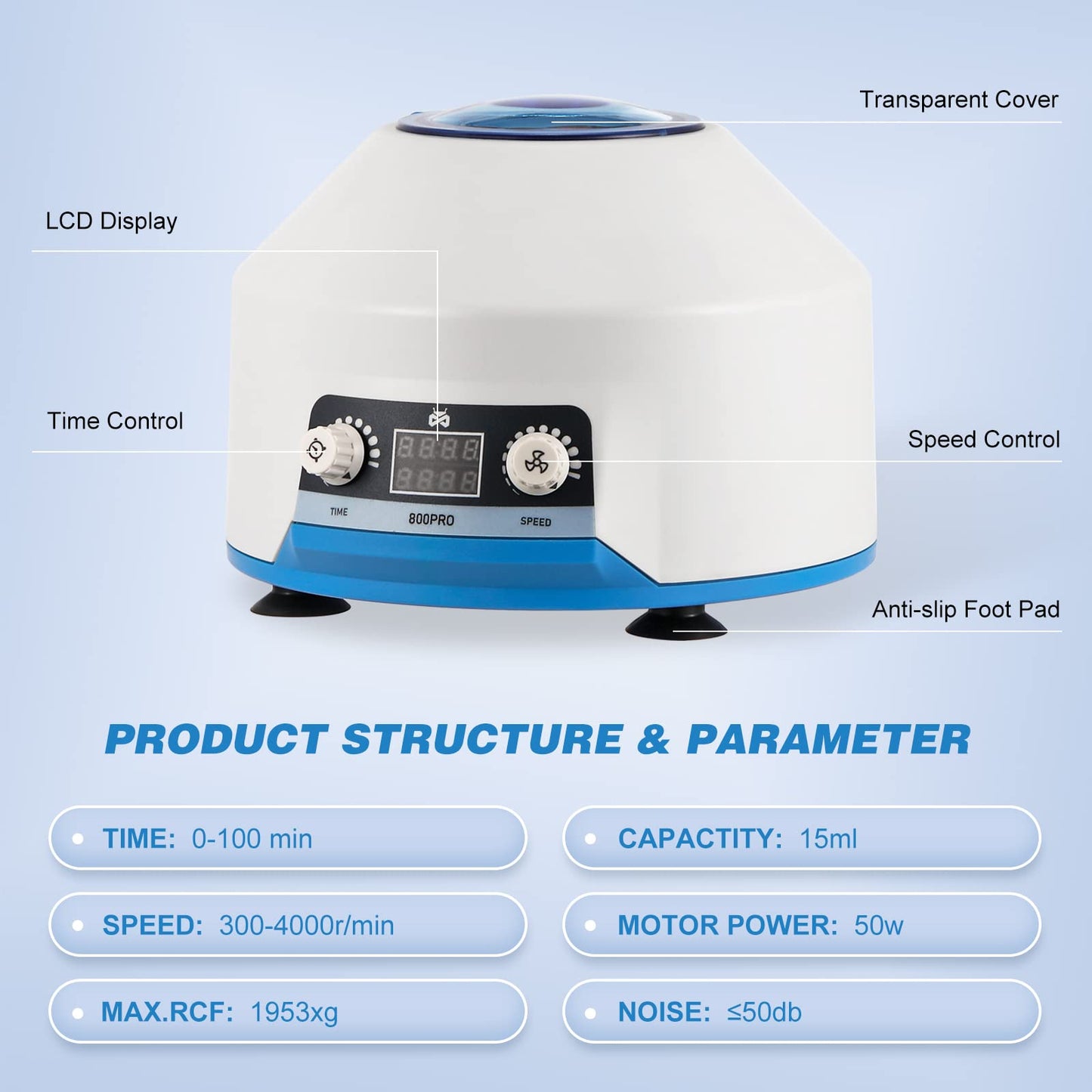 Mxmoonant Lab Centrifuge Machine, 300-4000RPM|15mlx6 Capacity|0-100min Timer Electric Benchtop PRP Centrifuge with Digital Display 110V