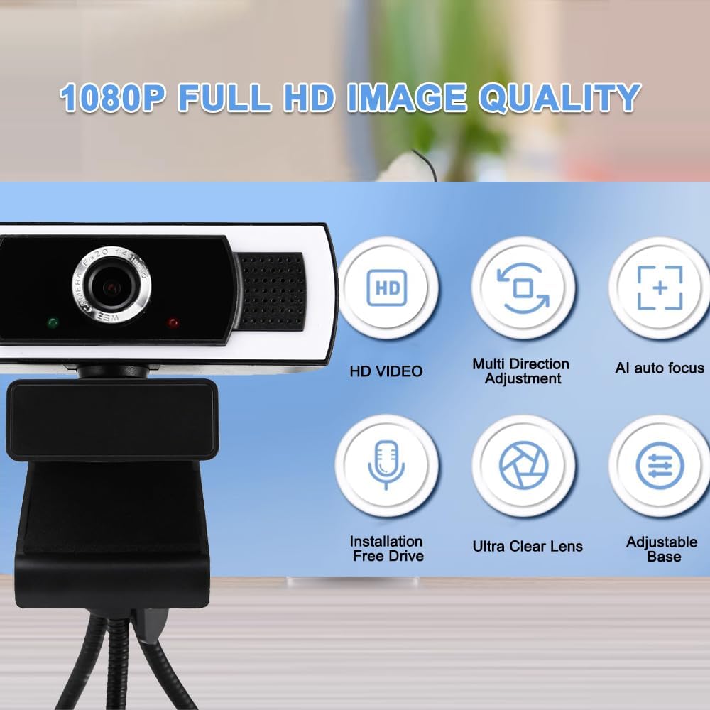 WEISHIXIN 1080P Webcam with Microphone, auto Zoom, Software Control & Privacy Cover, USB HD Computer Web Camera, Plug