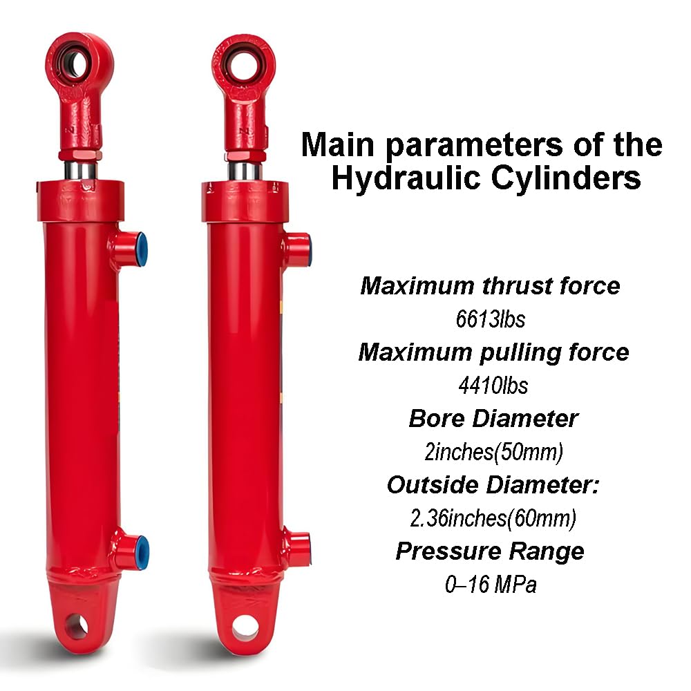 RHKING 2x8 Hydraulic Cylinder 3 Ton Double Acting Welded Hydraulic Cylinder 2" Bore x 8" Stroke with 3/8" JIC 37°(9/16"-18 Thread) Hydraulic End Connectors Maximum Thrust Force 6613lbs
