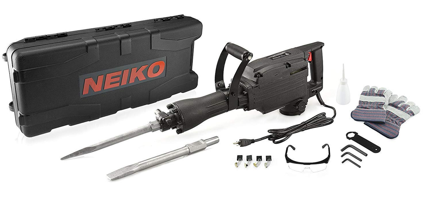 Neiko 02845A Electric Demolition Jack Hammer with Point and Flat Chisel Bits