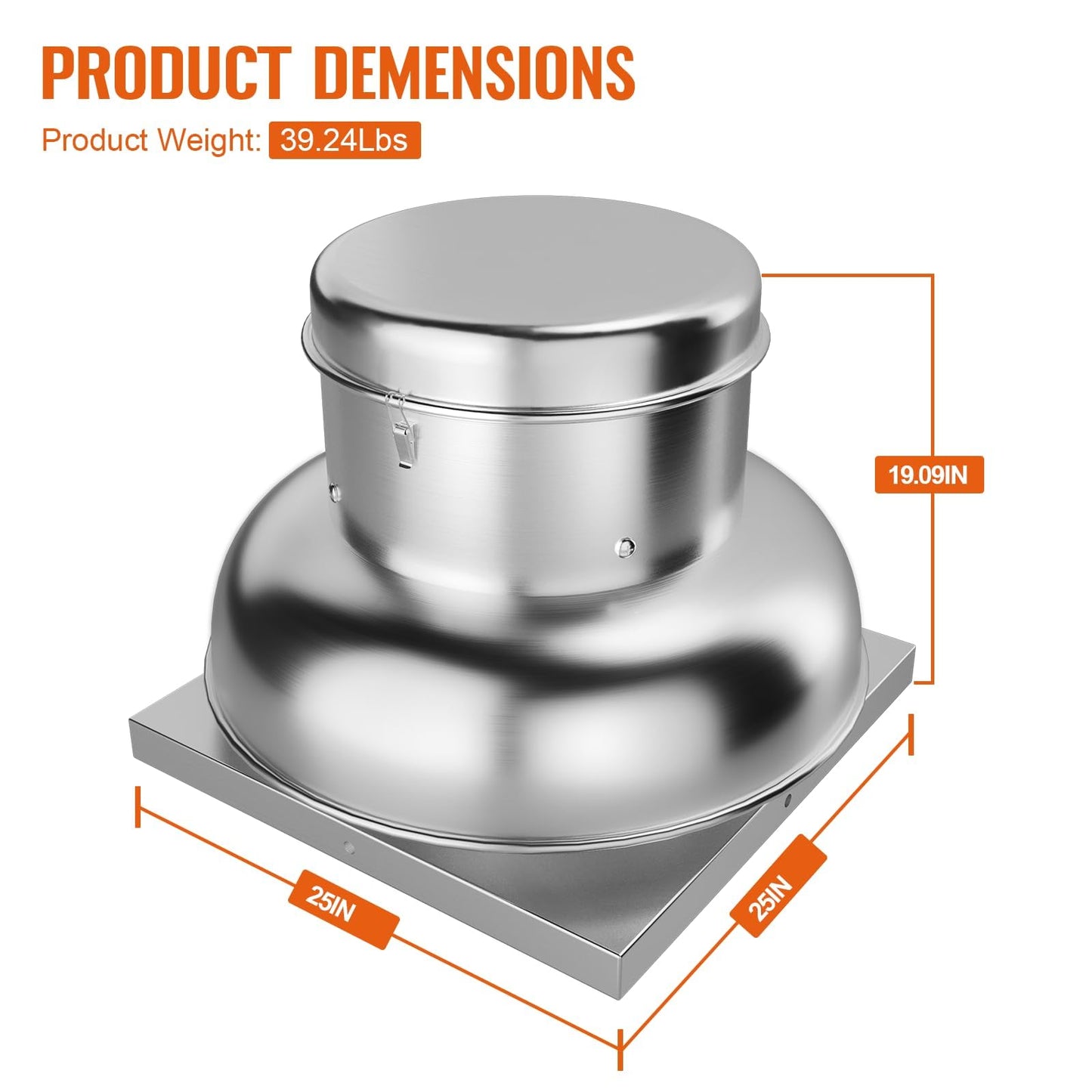 BouPower 2400 CFM Upblast Roof Exhaust Fan, Direct Drive Commercial Ventilation Fan with Upgraded Motor and 25 Inch Base, Quiet Weather-Resistant Roof Vent for Restaurant, Factory and Warehouse Use