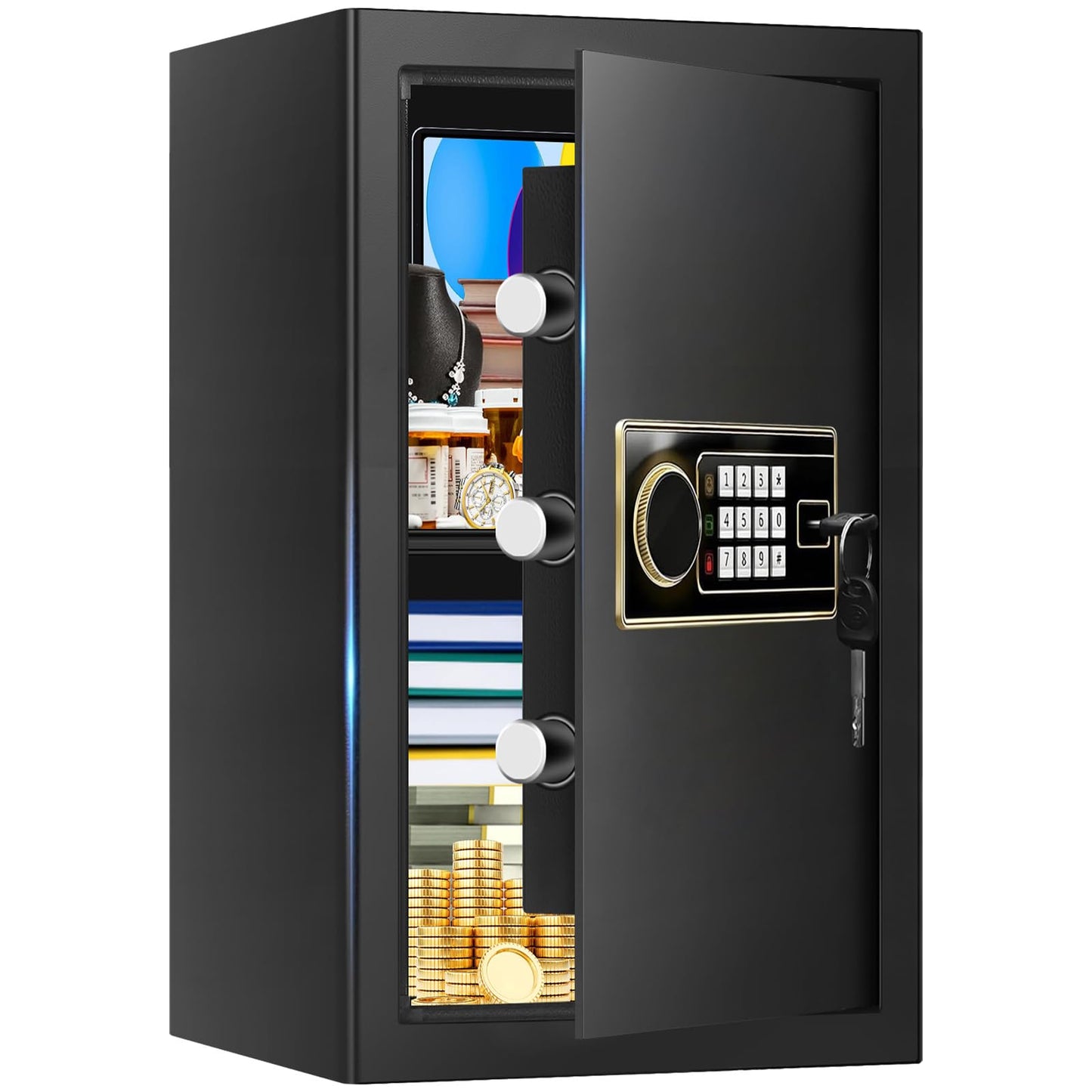 3.4 Cuft Large Fireproof Safe Box for Home, Digital Security Safe Fireproof and Waterproof with Programmable Keypad and Key Lock, Home Fire Safe for Document Money Valuables